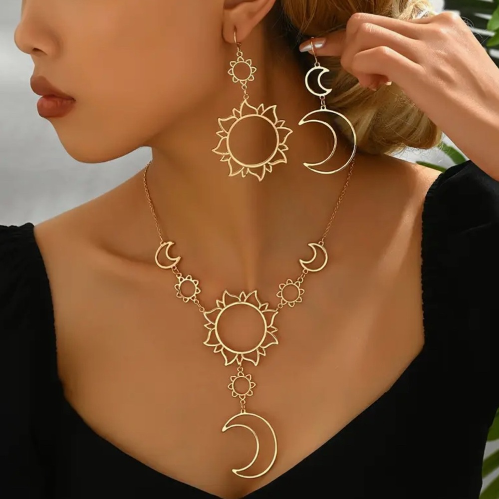 Celestial Gold Necklace and Earring Set
